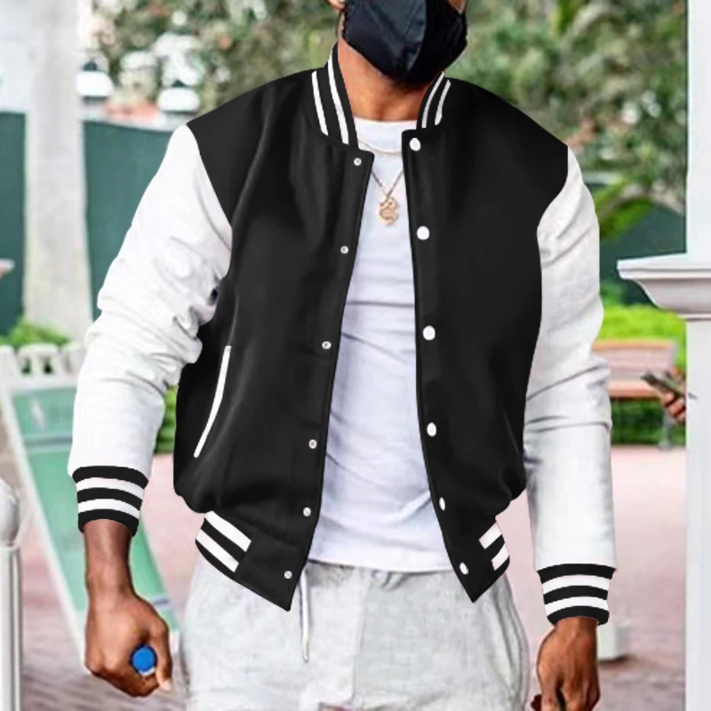 

Color Block Varsity Jacket, Men's Casual Baseball Jacket Coat Regular FitCollege Hipster Windbreaker For Spring Autumn