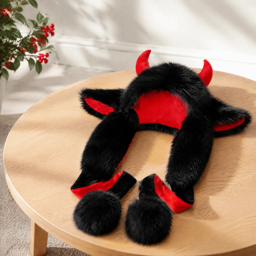 Cozy Warm Reindeer Antler Hat Fluffy Texture Christmas Elk Hat Adjustable Straps Lightweight Ear Protection Cap Daily