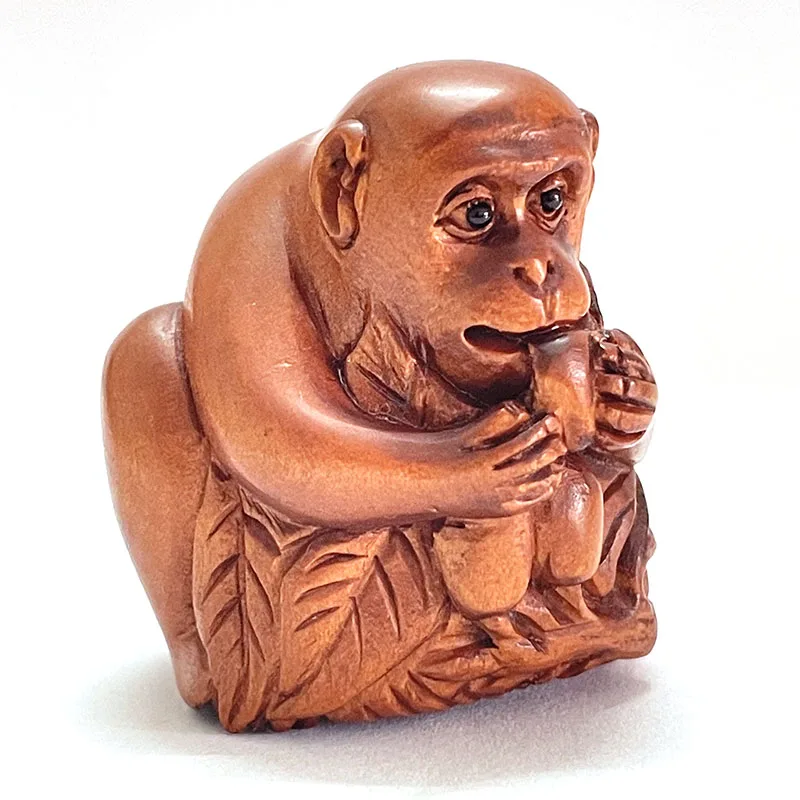 

2 INCH Japanese Boxwood Hand Carved Netsuke Sculpture Miniature erocious Lovely Monkey - #ZY75