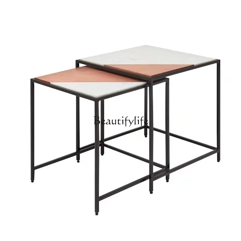 

Light Luxury Natural Marble Side Table Modern Minimalist Living Room Small Apartment Coffee Table