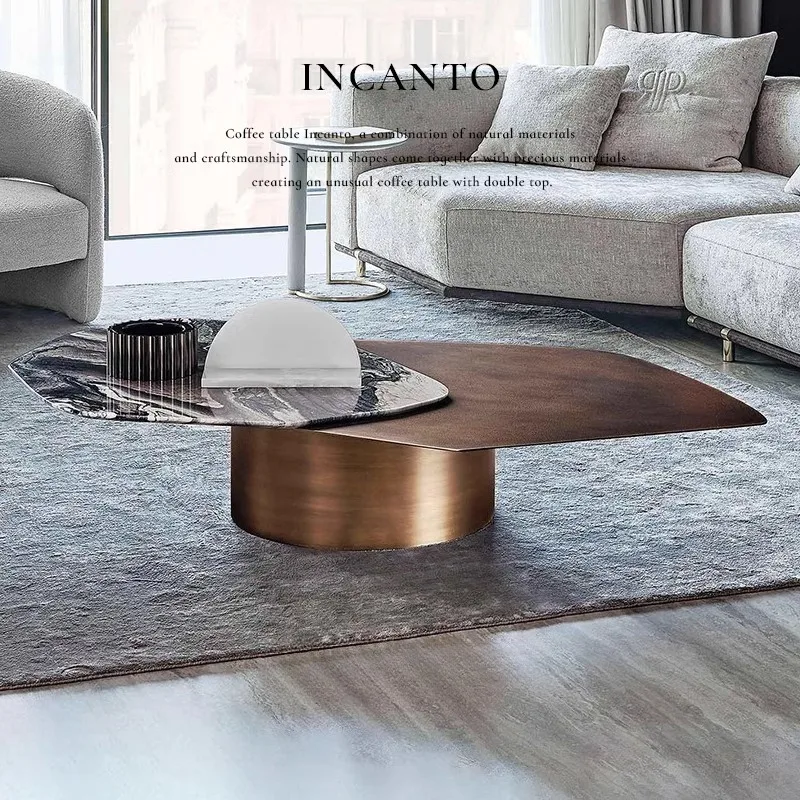 

Italian Metal Luxury Coffee Table Living Room Modern Unique Center Side Table Design Nordic Rotatable Stolik Kawowy Furniture