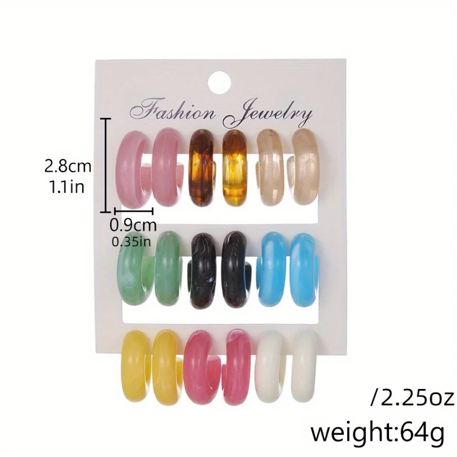 9Pairs Colorful Hook Earrings Set Bohemian Texture C Shape Earrings Beach Vacation Ideal Choice For Gifts Women’s Jewelry