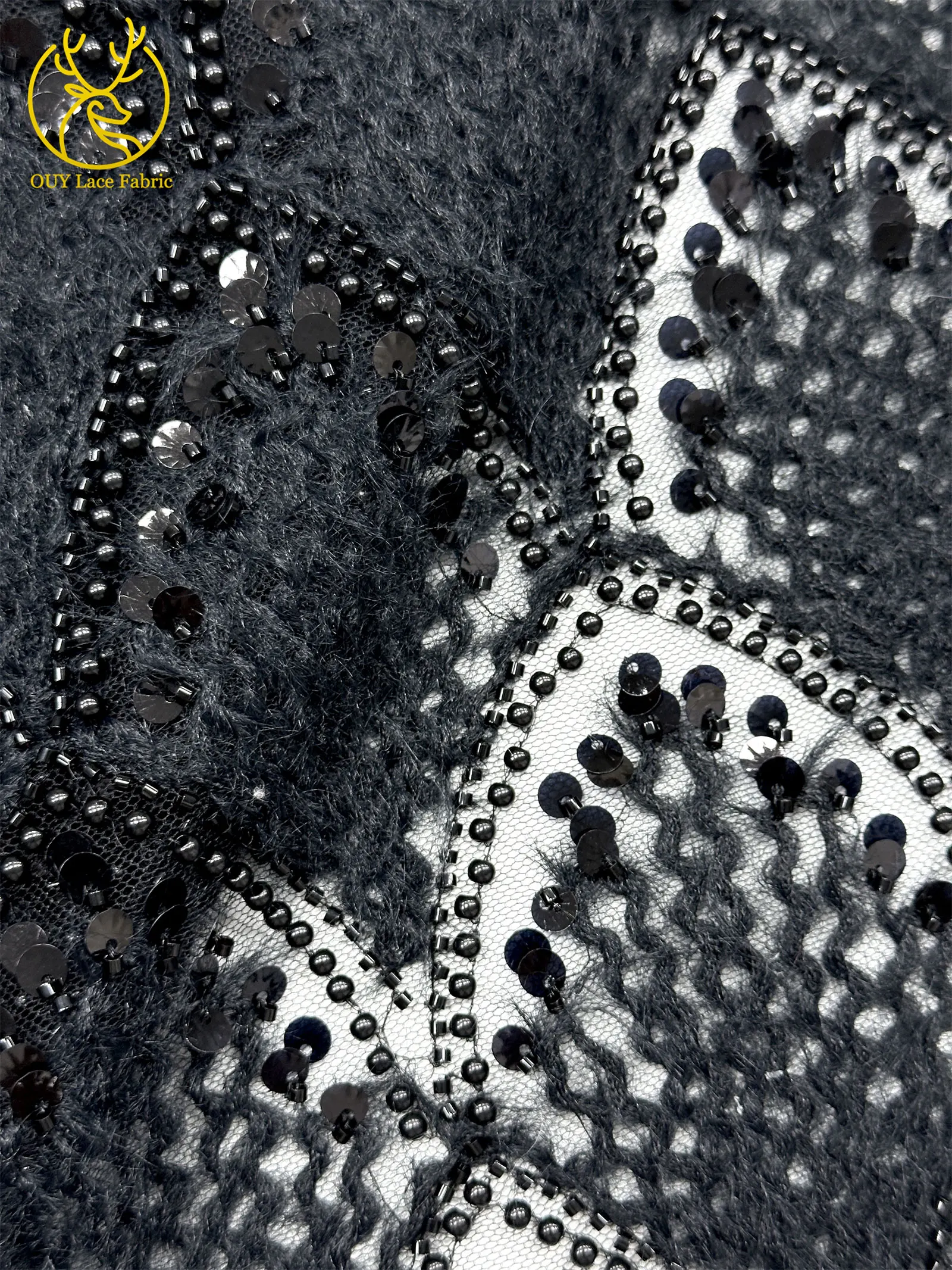 Hochwertiger 3D Nigerianischer Pailletten-Tüll-Spitzenstoff, 5 Yards, afrikanischer handgefertigter Perlen-Spitzenstoff für Damen-Partykleider zum Nähen – Detail 29