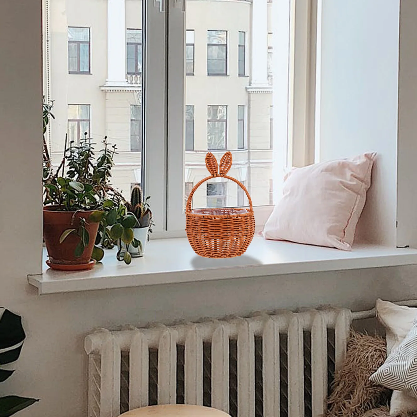 

Rabbit Ears Basket Woven Handmade Portable Flower Girl Baskets Dried Handles Lightweight Easy Carry Storage Home Garden