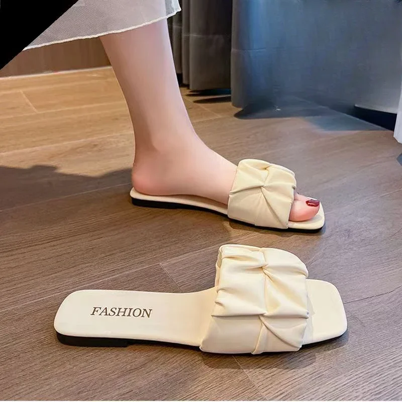 2024 Summer Elegant Open Toe Designer Sandals Women New Flat Non-slip Outdoor Dress Party Flip Flops Plus Size Sandalias Mujer