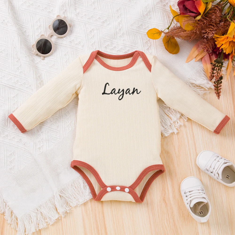 Personalized Custom Of Spring And Autumn Newborn Home Clothing Jumpsuit, Embroidered Baby Clothing, Baby Long Sleeved Jumpsuit