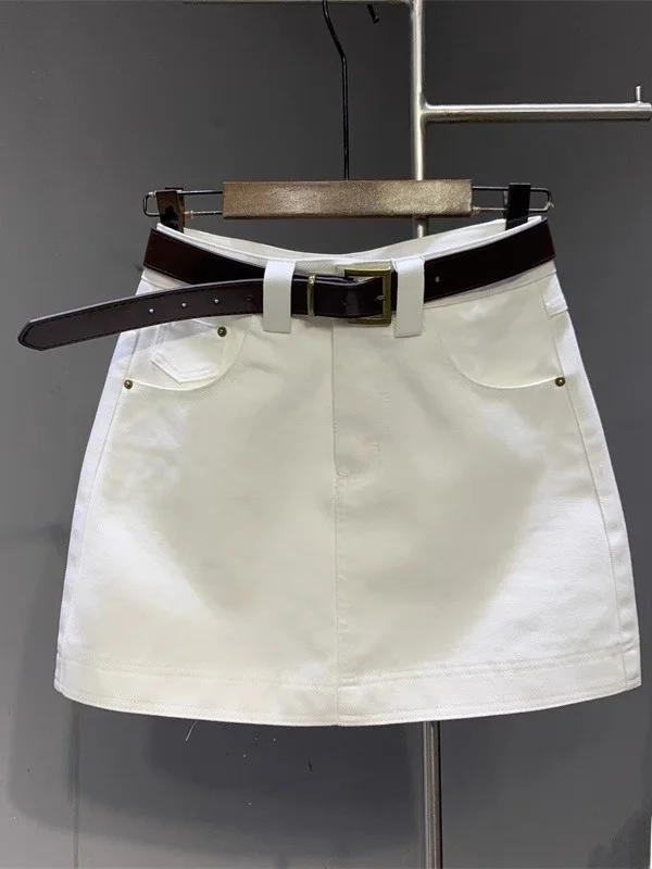 

White High Waist A-Line Skirt Women's Summer New Korean Sle Denim Anti-Light f Skirt Faionable Bodycon Skirt
