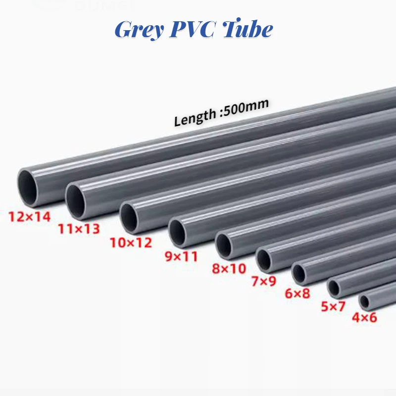 2Pcs Length 500mm Grey PVC Tube OD 6mm~14mm Fine Tube Fish Tank Tube Garden Irrigation Water Accessories DIY