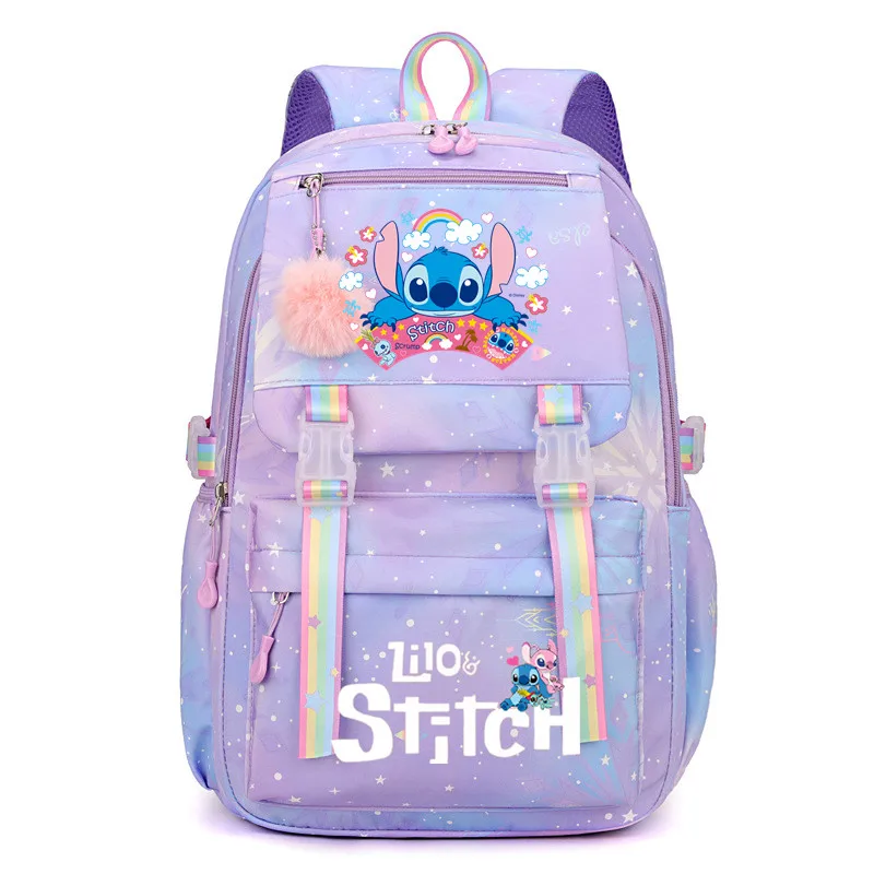 Stitch Backpack, Cute Style Casual Travel Knapsack For Women With Adjustable Straps, Large Capacity Cartoon Print Zipper Bag