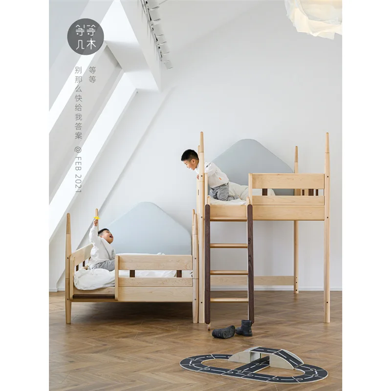 Snow castle bed, solid wood bed, half-height slide bed, bunk , children