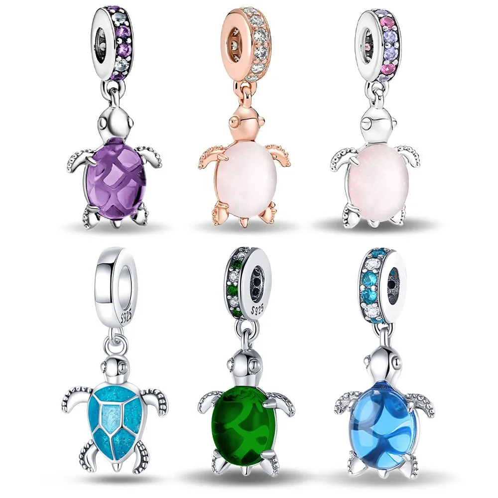 Anhänger aus 925er-Sterlingsilber, Marine-Biologie-Serie, Glasschildkröte, passend für Pandora-Damen-Charms, Original-Armband, DIY-Party-Schmuck, Geschenk