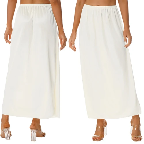 Imagen 2 del producto Enagua lisa para mujer, enagua con cintura elástica, falda interior, faldas medio deslizantes, faldas de satén liso para vestido de fiesta
