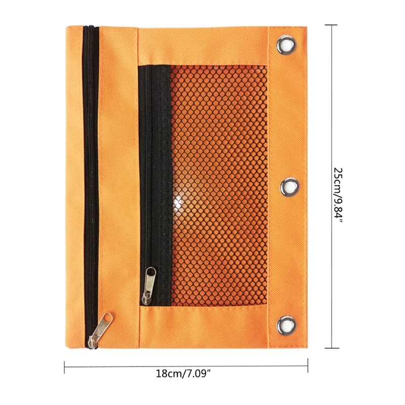 K1AA Estuche para lápices con cremallera capacidad, 2 piezas, bolsillos dobles, estuche para lápices con 3 anillos