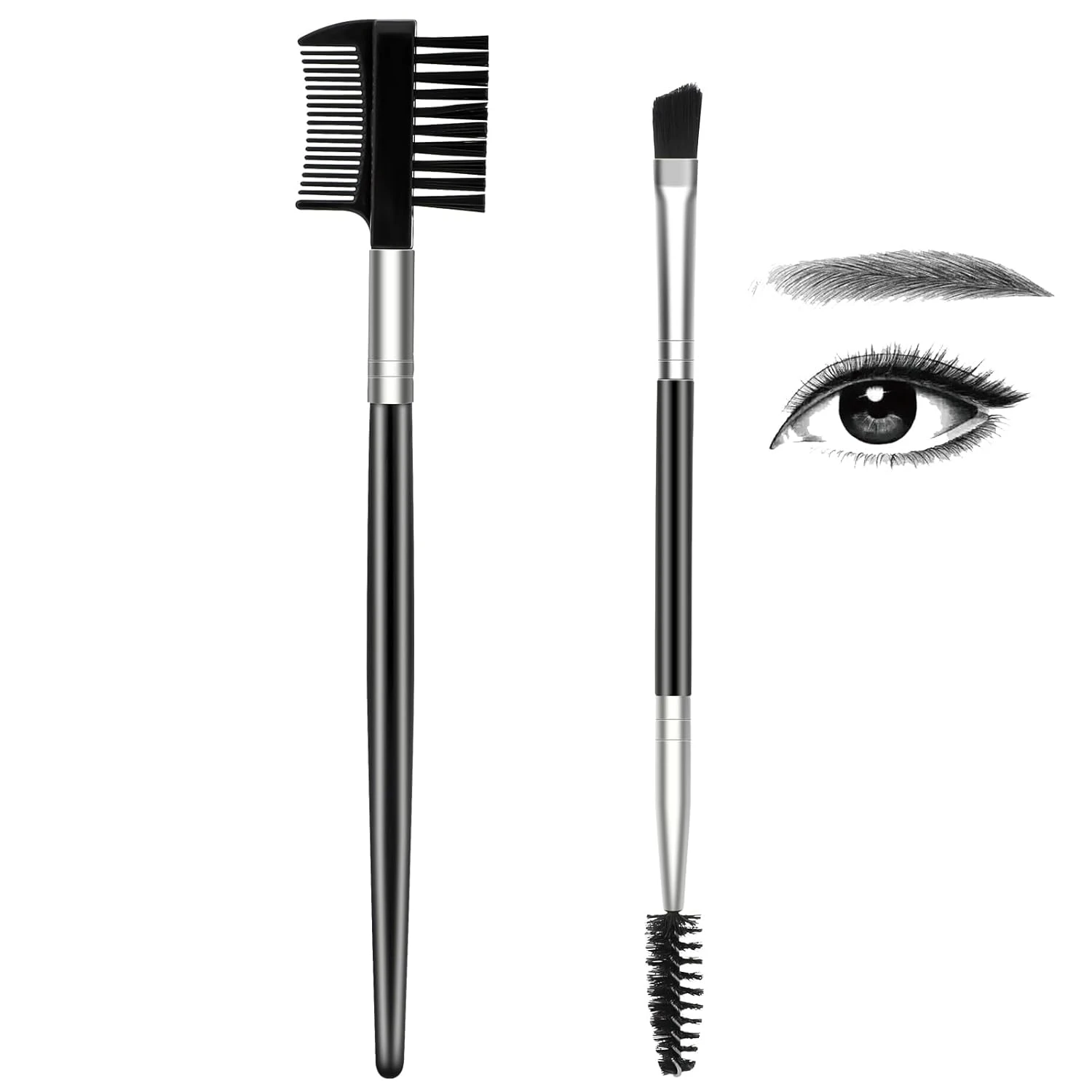 High-Quality Premium Two-Piece Professional Eyebrow and Eyelash Tool Set for Women - Superior Dual-Ended Angled Spoolie Brush Ki