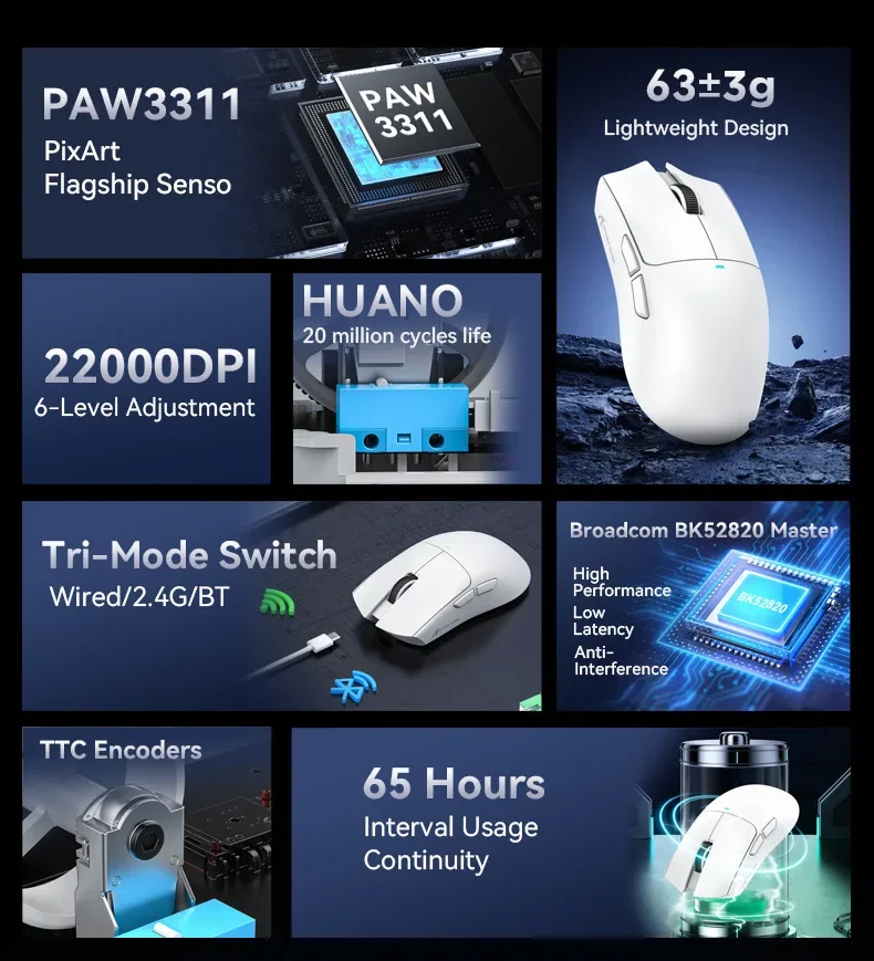 X11SE Wireless Bluetooth Mouse for Gaming Esports Long Battery Life Three-Mode Lightweight Design