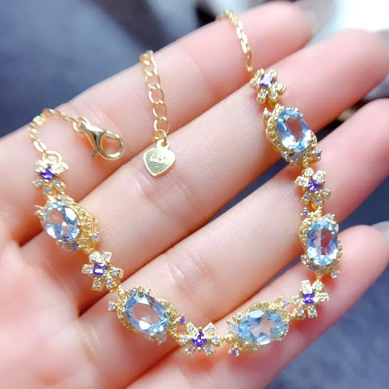 

Best Seller ZECAA Topaz Fine Jewelry Woman Topaz Bracelet With Natural Blue Topaz Gemstone 5*7mm Lady Topaz Bracelet Jewelry