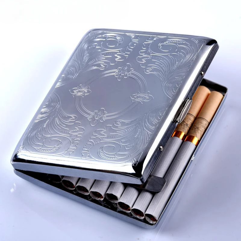 

Silver Portable Metal Cigarette Case Can Hold 20 Cigarettes Outdoor Smoking Tools for Use When Traveling