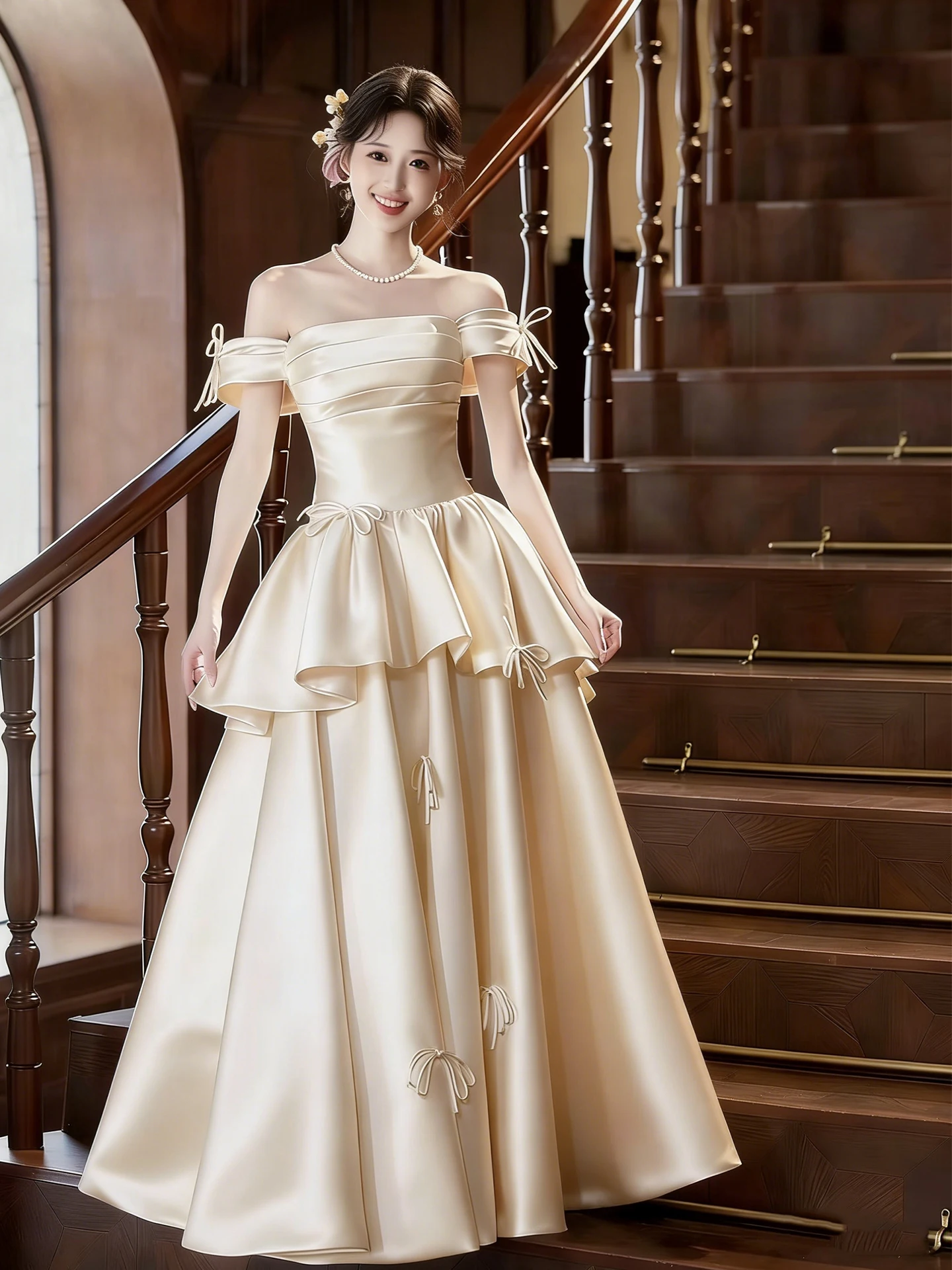 

Вечернее платье цвета шампань на одно плечо, свадебное платье для женщин, короткое платье подружки невесты, формальное длинное платье с поясом в корейском стиле