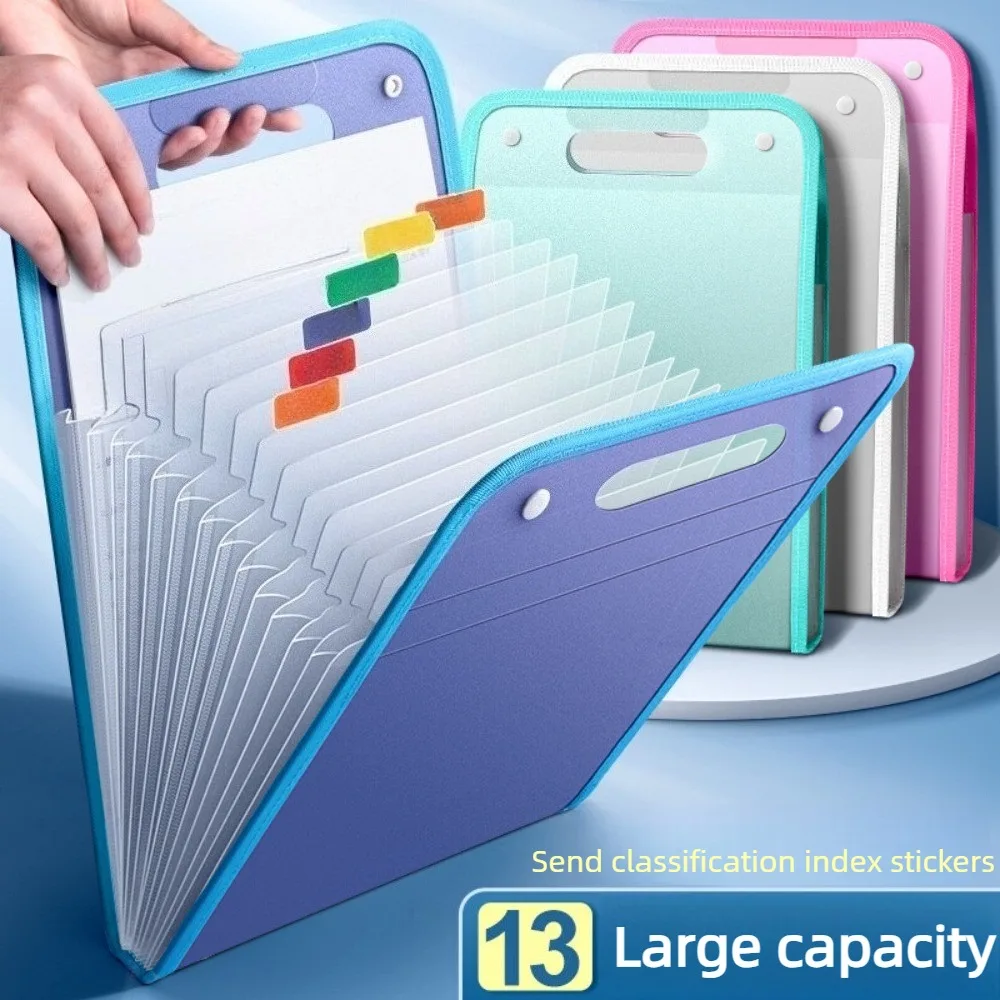 Translucent Accordion File Folder 13 Pockets Expanding Organizer with Labels A4 Letter Size for School Home Office Accessories