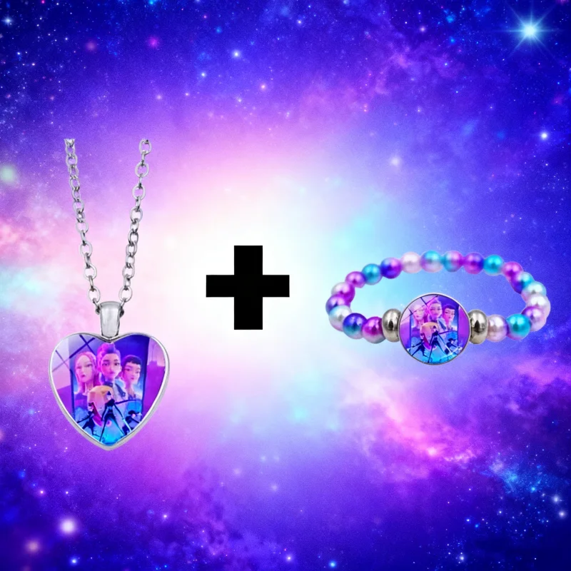 สร้อยคอและกำไลข้อมือลายการ์ตูน KPop Demon Hunters สไตล์อนิเมะน่ารักสำหรับเด็ก  เครื่องประดับแฟชั่นสำหรับเด็กผู้หญิง จี้รูปการ์ตูน