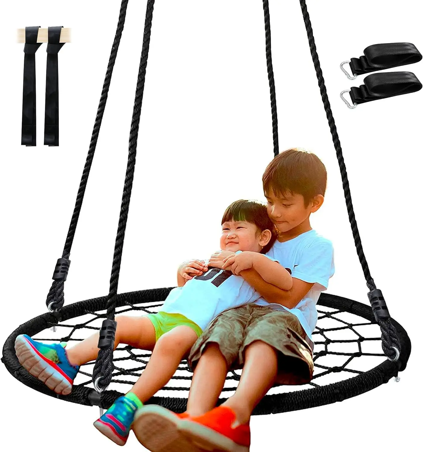 

40'' Spider Web Tree Swing Round Net Swing Platform Rope Swing Set for Kids Adult, 71" Detachable Nylon Rope with Swivel