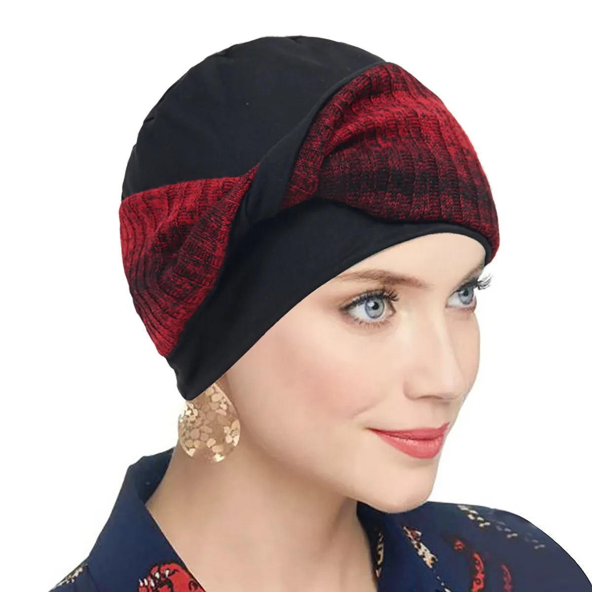 2pcs Ladies Knit Spliced Twist Turban Cap Color Block Patchwork Soft Fabric Fashion Decor Head Wrap Beanie Hat For Women Casual