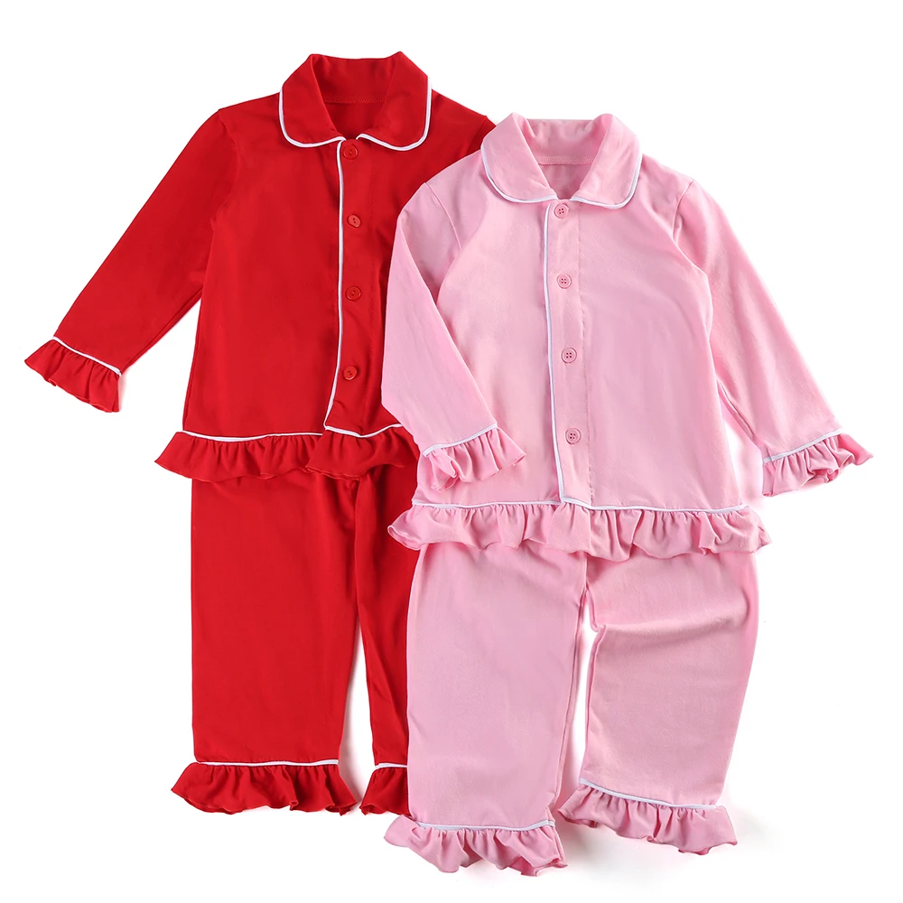 Mudbala Kids Fall Winter Cotton Pajamas Sibling Matching Boys Girls Ruffle Pyjamas Button Up Homewear