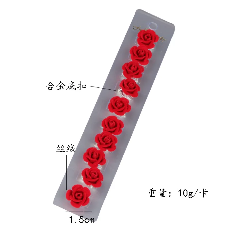 10pcs Red Rose Blossom Small Hair Clip Girl\'s Weaving Style Bean Clip Bridal Wedding Headwear