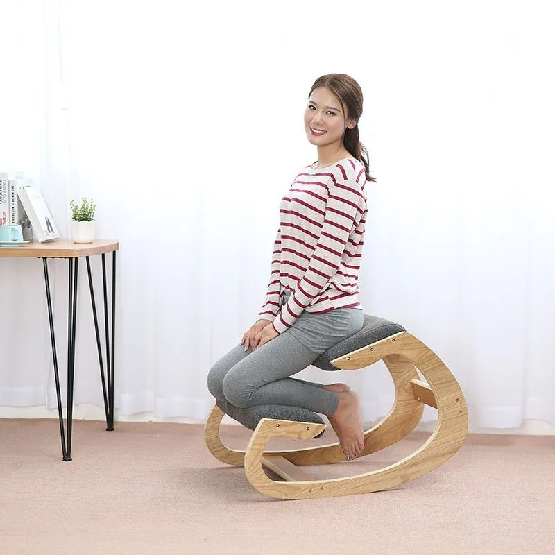 Silla ergonómica para arrodillarse, mecedora de postura vertical, taburete de rodilla para el hogar, la Oficina y la meditación, cojín de madera y lino