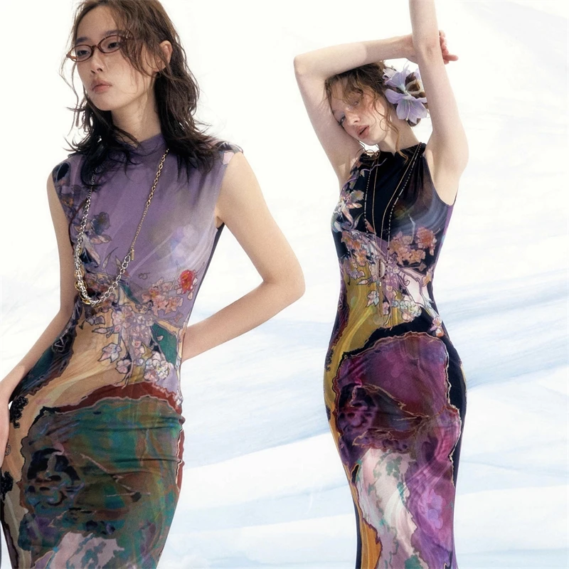 New Chinese Style Reversible Colorblock Qipao Dress Elegant Silhouette For Women Party Wedding Guest Tea Ceremony Date Night