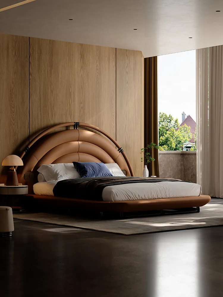 Light Luxury Luxury Master Bedroom Double Bed, Leather Bed, Villa Luxury Wedding Bed Double Bed Modern and Simple