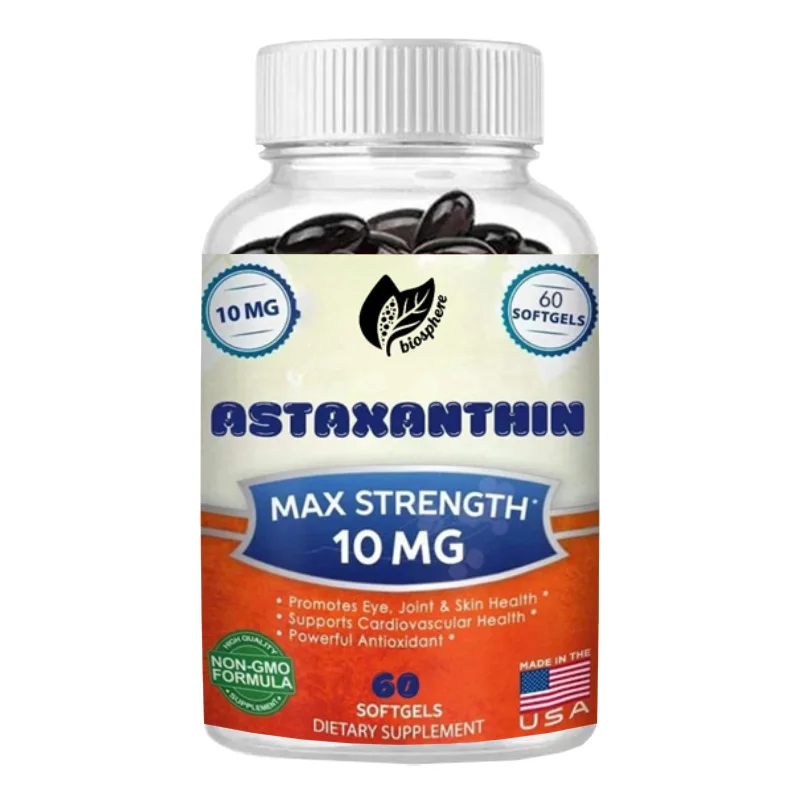 Natural Astaxanthin Pills of Rhodococcus Extract, Used for Pure Energy - Maximum Strength 10mg, 60 Soft Capsules