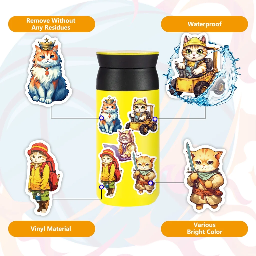 สติกเกอร์แมวเท่ๆ 50 ชิ้น สำหรับตกแต่งกระเป๋าเดินทาง เคสมือถือ แล็ปท็อป โน้ตบุ๊ก ของขวัญสำหรับเด็ก ร้าน BulingBulingStickers