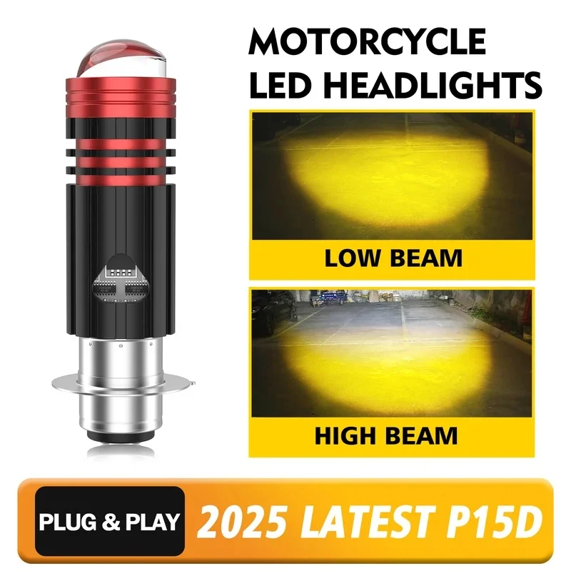1/2Pcs Motorcycles LED Headlight Bulb H4 BA20D P15D Led Motorcycle LED Lamp Lenses Spotlight Hi Lo Beam Yellow White Universal