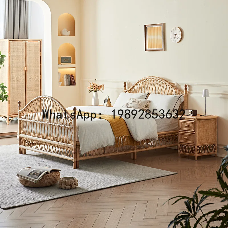 YFY Nordic Agate Rattan Handwoven 1.95m Bed Antique Style Designer Homestay Hotel