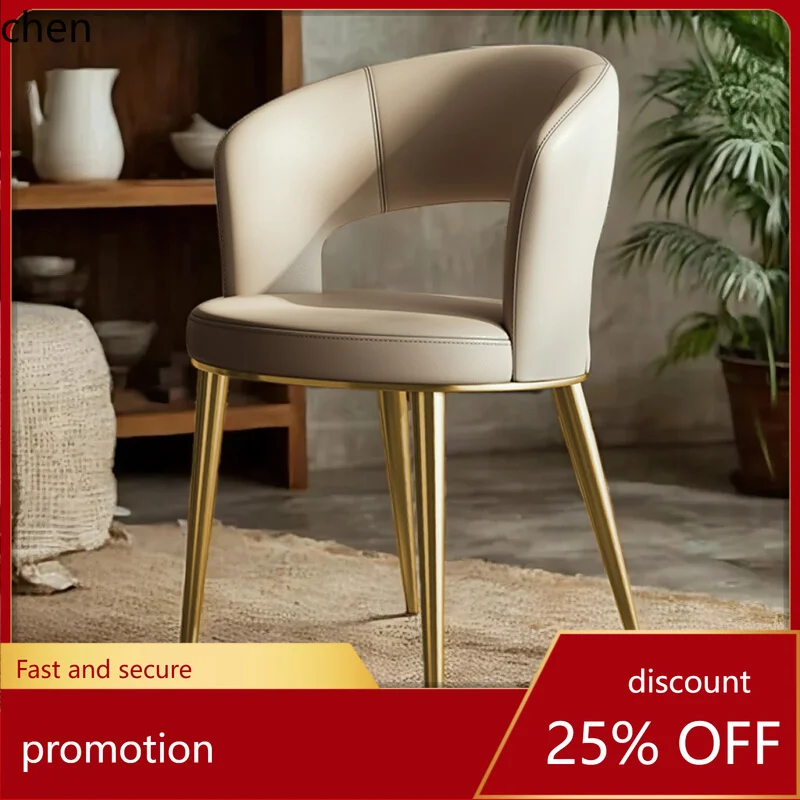 

HT Genuine Leather Dining Chair Cafe Chair Minimalist Home Backrest Stool New Comfortable Restaurant Chair