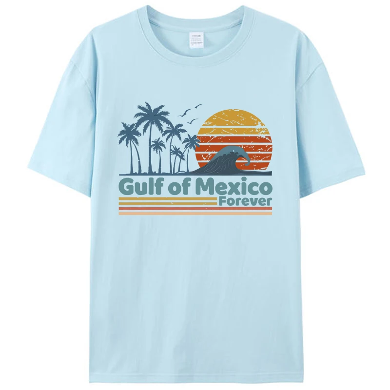 멕시코 만 영원히 티셔츠 Palms Tree 여름 휴가 휴가 그래픽 코튼 캐주얼 티셔츠 남성용 여성용 탑 참신