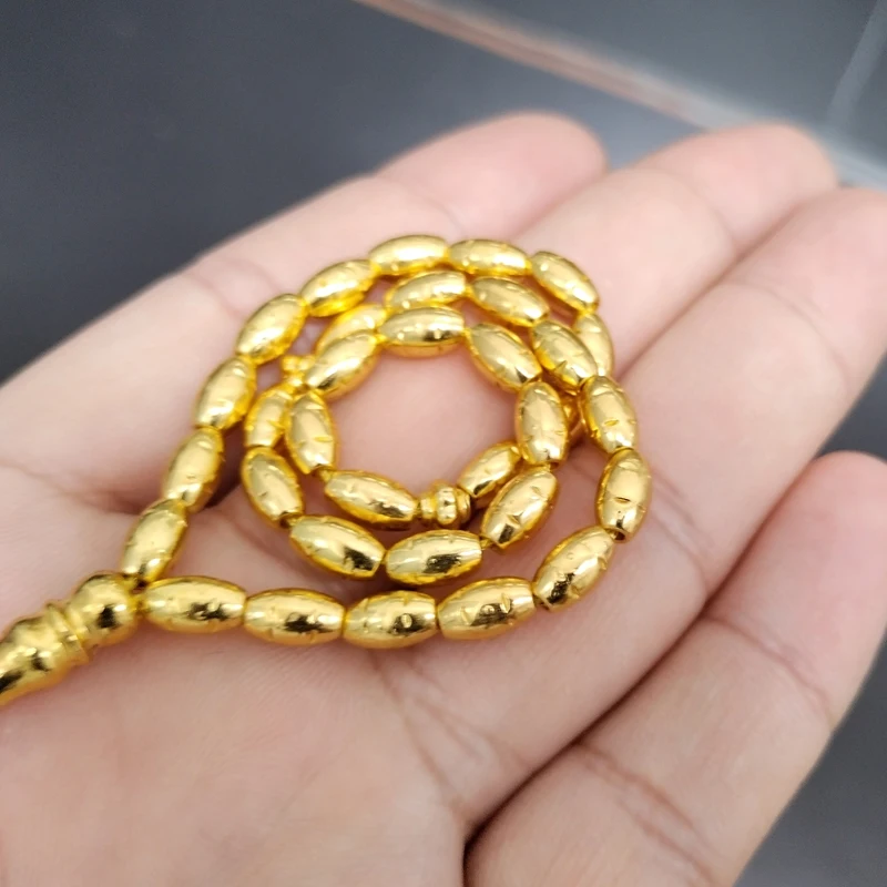 Tasbih-pulsera de Metal de Color dorado, Rosario musulmán, regalo islámico, joyería de estilo turky, 33 cuentas, 4x7mm
