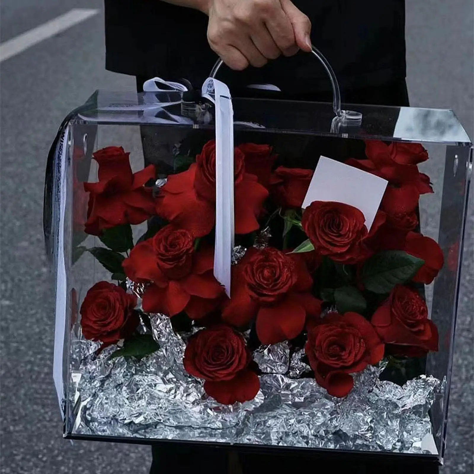 

Портативная акриловая коробка для цветов с эффектом вечности, подарочная сумка-тоут, прозрачная, прямоугольная, прочная, для свадьбы и вечеринок, водонепроницаемая, универсальная