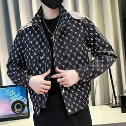 Spring All Over Printed Letter Pattern Jacket Lapel Casual Zipper Coat Business Men Jackets Costume Homme Vintage Jacket