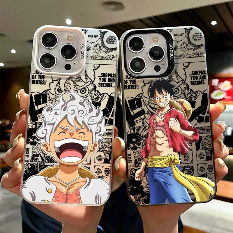 

Luxury Anime One Piece Luffs Phone Case For Apple iPhone 17 Air 16 16e 15 14 13 12 11 Mini Pro Max Plus Colorful Silver Cover