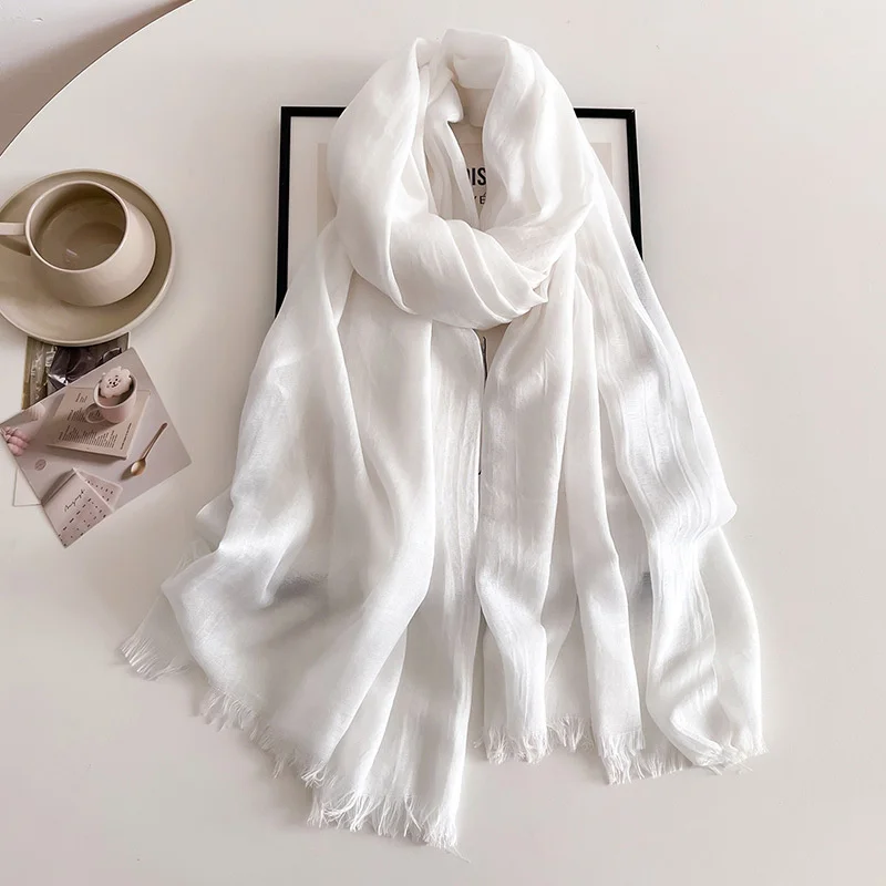 

100*190cm Big Size Solid Color Women Scarf Cotton Linen Feeling Travel Sunscreen Shawl Tassel Neckerchief Muslim Hijab Wraps