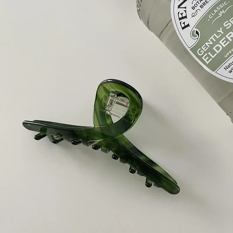 High-Quality Green Twill Acetate Grab Hair Clip Gentle Back of the Head Shark Clip Bath Clip Hairpin Headwear Woman\'s Hair Claw