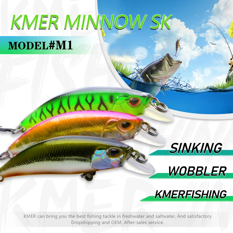 KMER Fishing Lure For Wobbler Slow Sinking Minnow Crankbait For Zander Pike Walleye About Artificial Hard Bait Goods Accessories