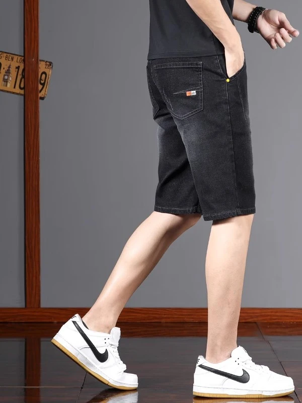 

Летние мужские облегающие джинсовые брюки, повседневные эластичные брюки с вышивкой, хлопковые эластичные джинсовые джинсы со средней талией Five ket