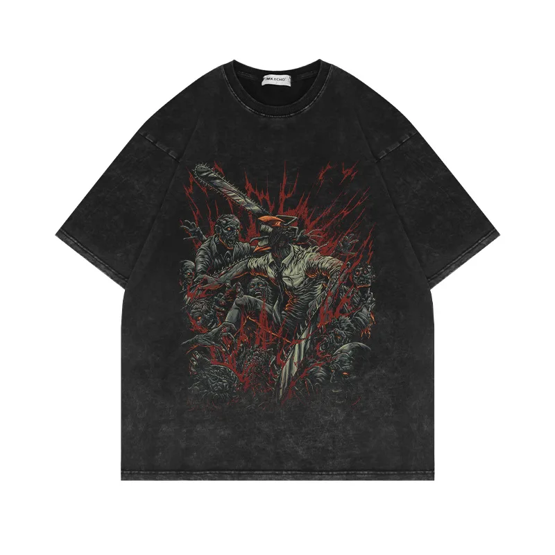 

Винтажная футболка Chainsaw Man с эффектом потертости, с графическим принтом Денджи и Макимы, унисекс, уличная одежда, повседневная, с коротким рукавом, хлопковая.