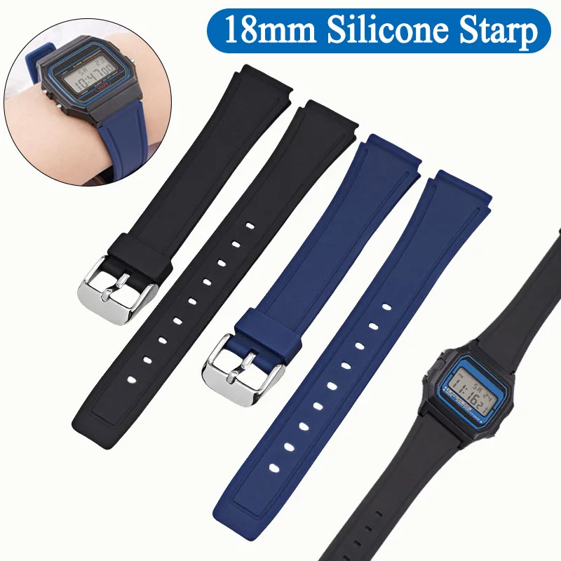 حزام السيليكون ل كاسيو AE-1300 A-158/168 F-84/94 حزام الساعات 18 مللي متر لينة مقاوم للماء الرجال سوار ساعة اكسسوارات معصمه #1