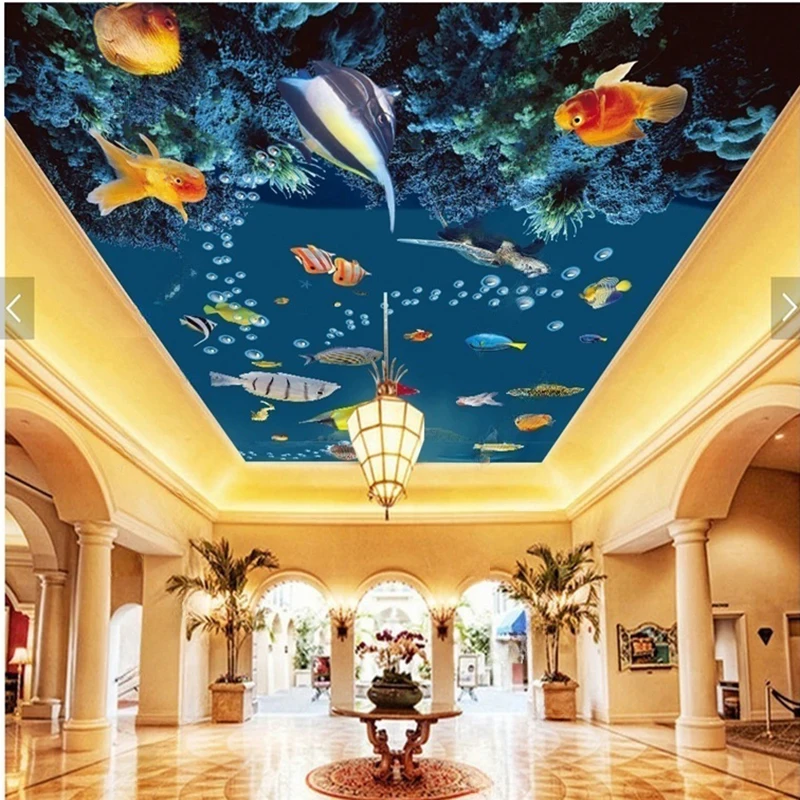 

Custom Cartoon Ocean Fish Pattern Mural Wallpaper 3D Ceiling Decoration for Kids' Room Bedroom Living Room Home Interior Decor
