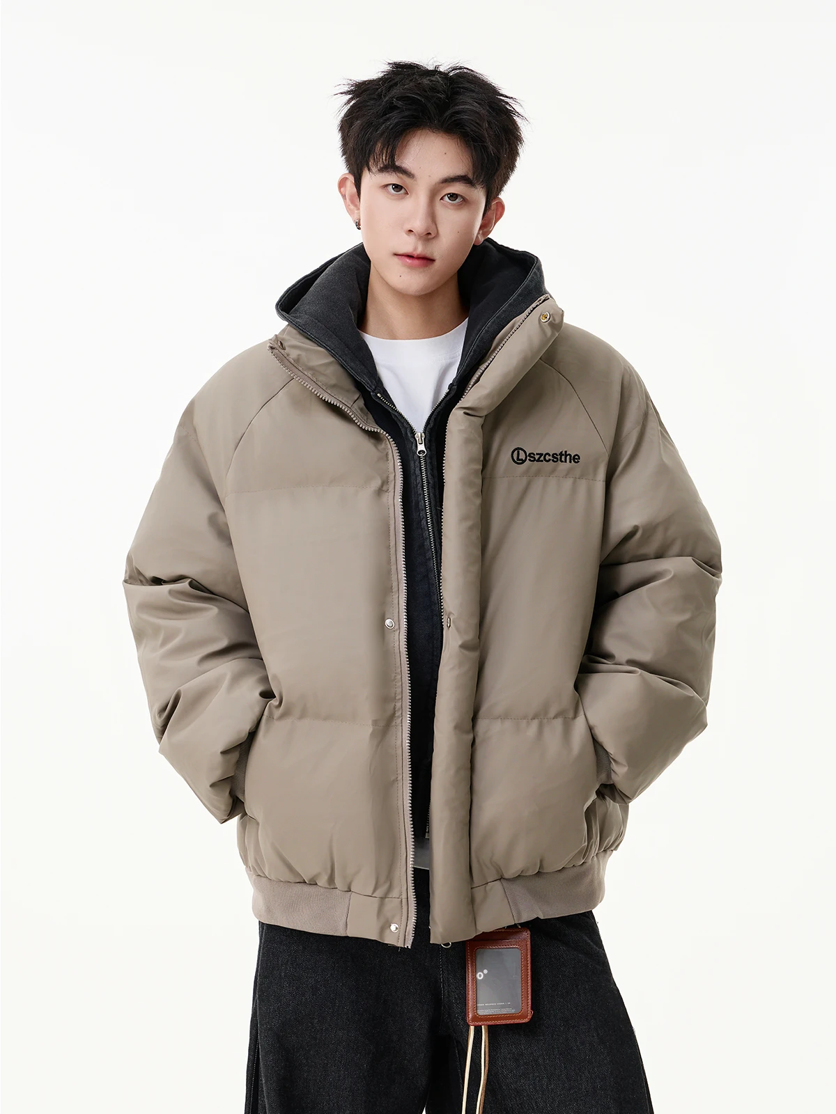 

Trendy Brand PU Leather Collared Embroidered Cotton Jaet Men Winter New Loose High-End Versatile Thiened Warm Cotton Coat