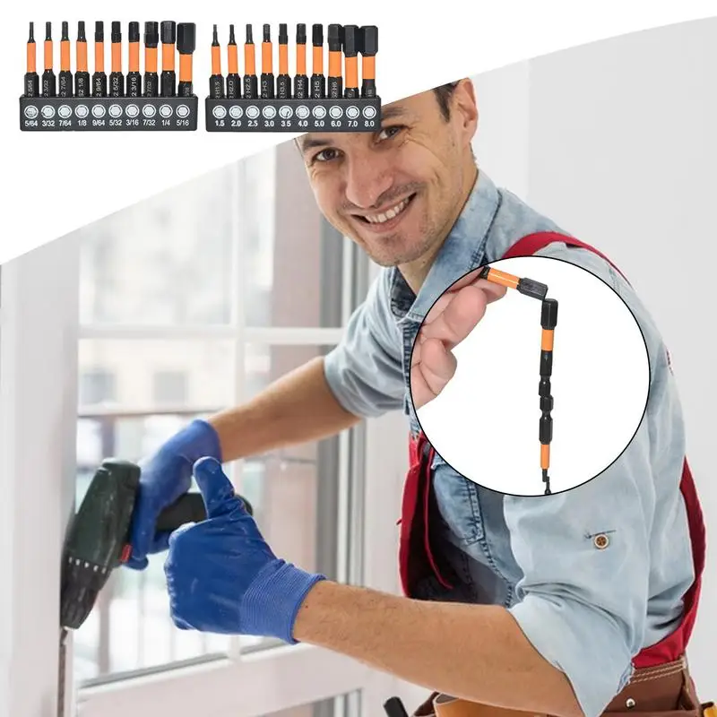 Imagem -04 - Hex Allen Wrench Screwdriver Grupo Brocas Bit Holder Tool Sets Quick Change Bit Holder Hex Head 20 Pcs